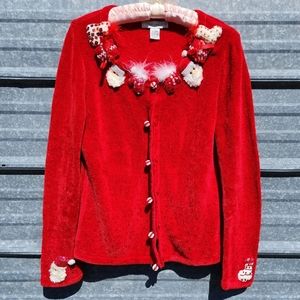 VINTAGE Holiday Not So Ugly 3d Santa Christmas Button Up Cardigan